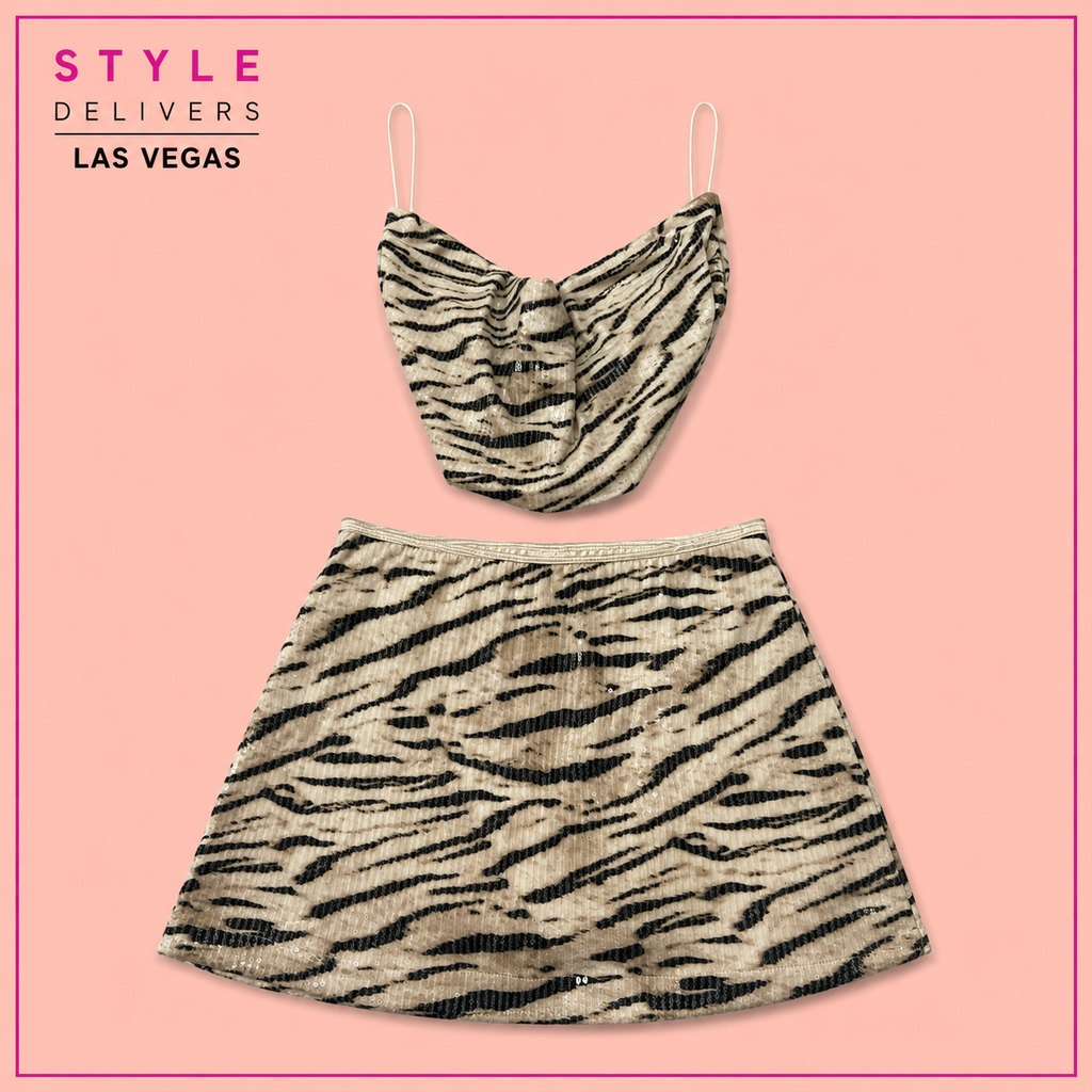 White Fox Sequin Two Piece Set Zebra
