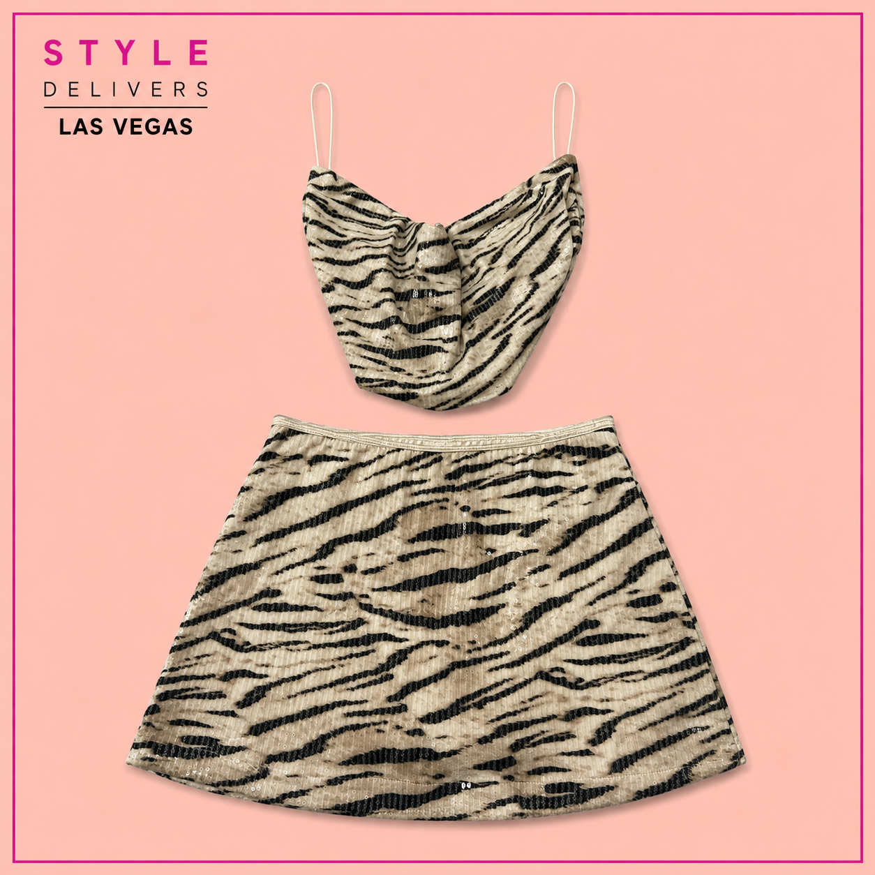 White Fox Sequin Two Piece Set Zebra