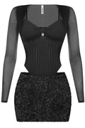 Midnight Bouquet Mesh Two Piece Set Black - Style Delivers