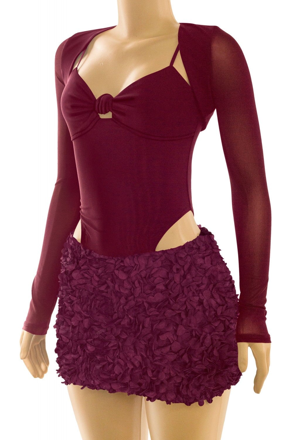 Midnight Bouquet Mesh Two Piece Set Burgundy - Style Delivers