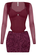 Midnight Bouquet Mesh Two Piece Set Burgundy - Style Delivers