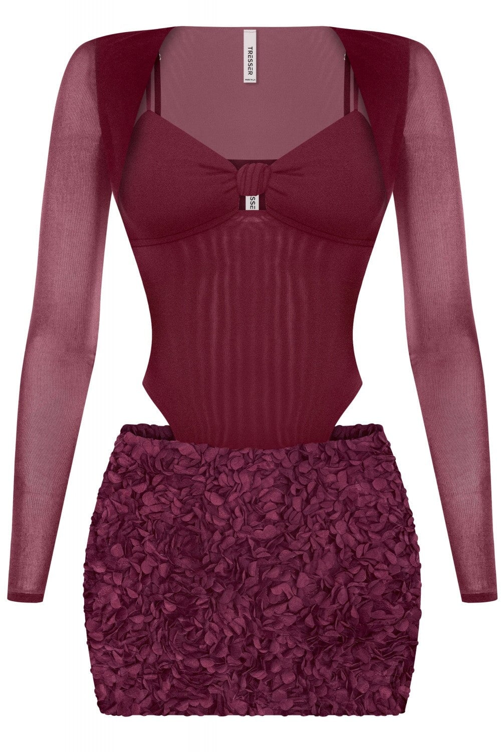 Midnight Bouquet Mesh Two Piece Set Burgundy - Style Delivers