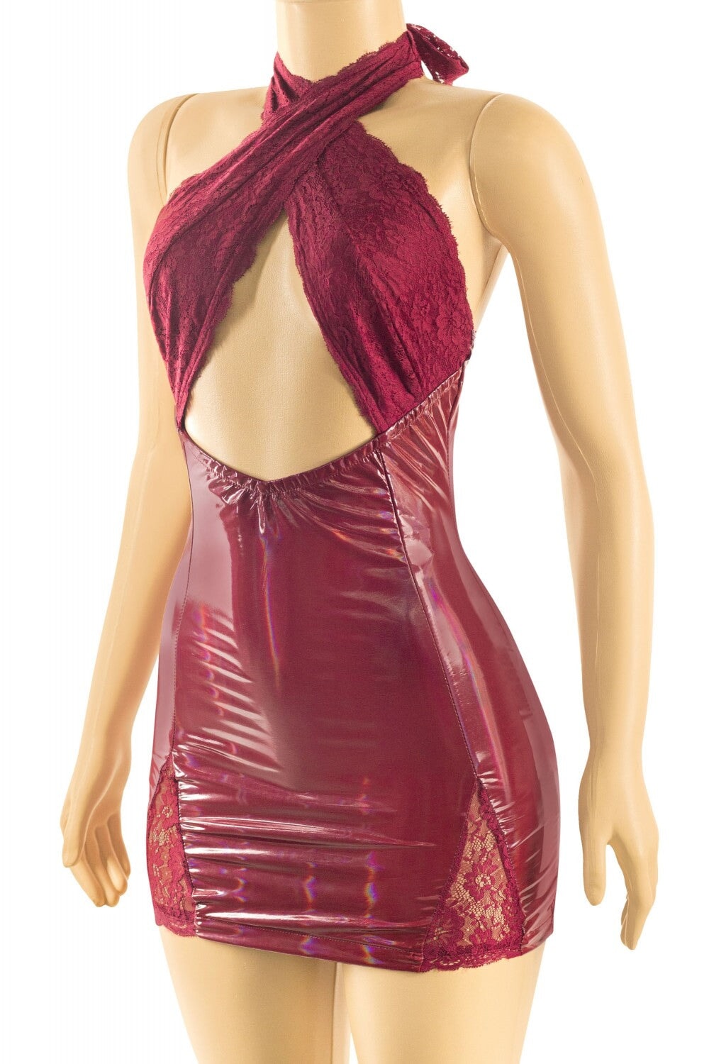 Vixen Vinyl Mini Dress Burgundy - Style Delivers