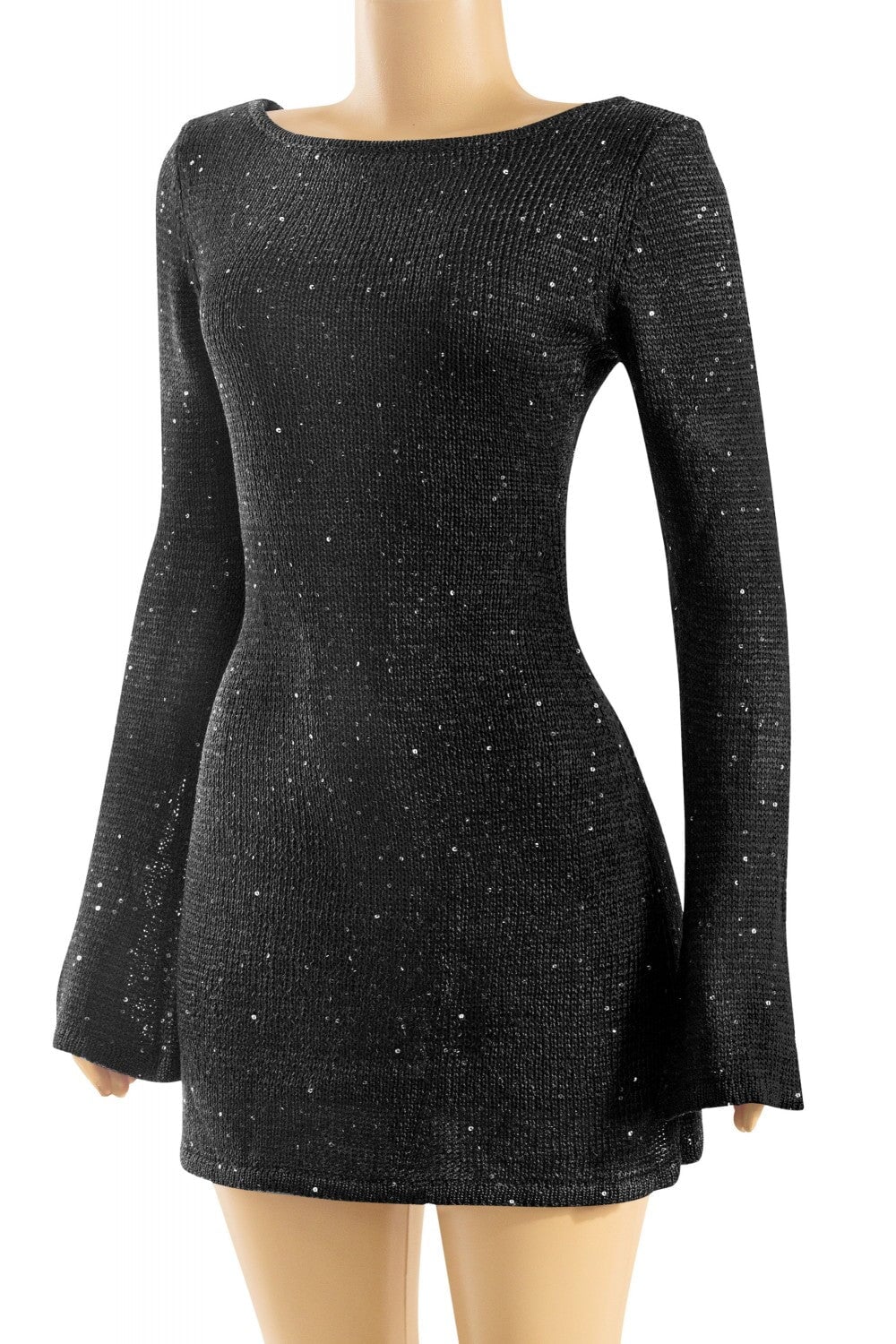 Second Glance Sequin Sweater Mini Dress Black - Style Delivers