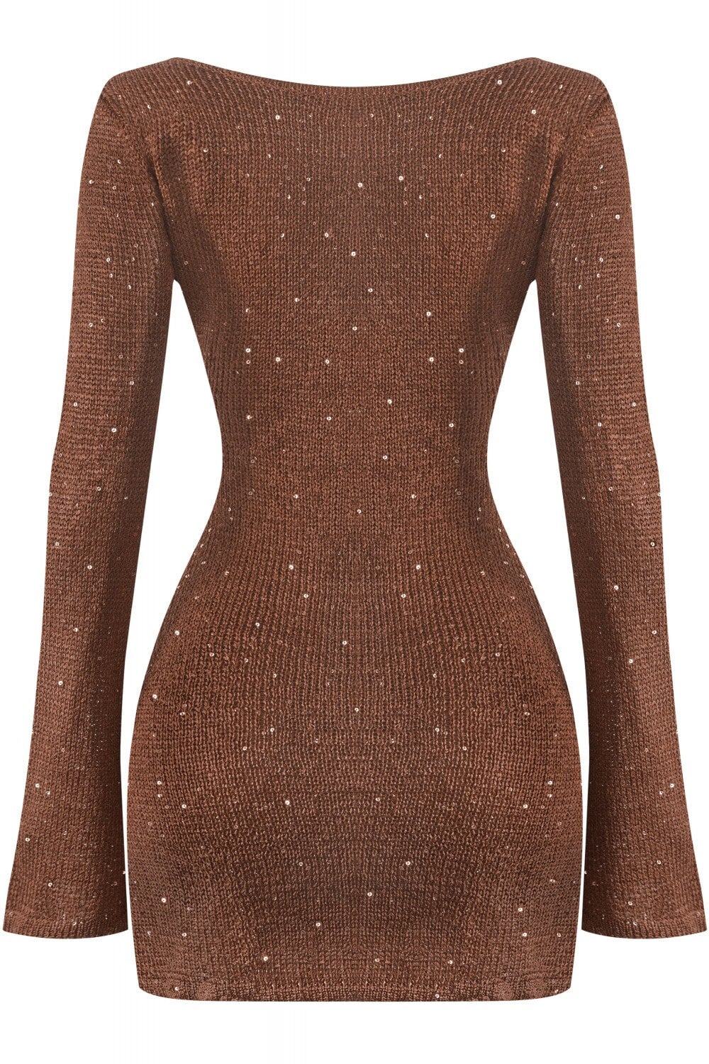 Second Glance Sequin Sweater Mini Dress Brown - Style Delivers
