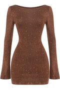 Second Glance Sequin Sweater Mini Dress Brown - Style Delivers