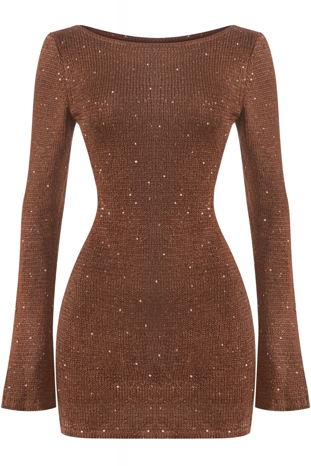 Second Glance Sequin Sweater Mini Dress Brown - Style Delivers