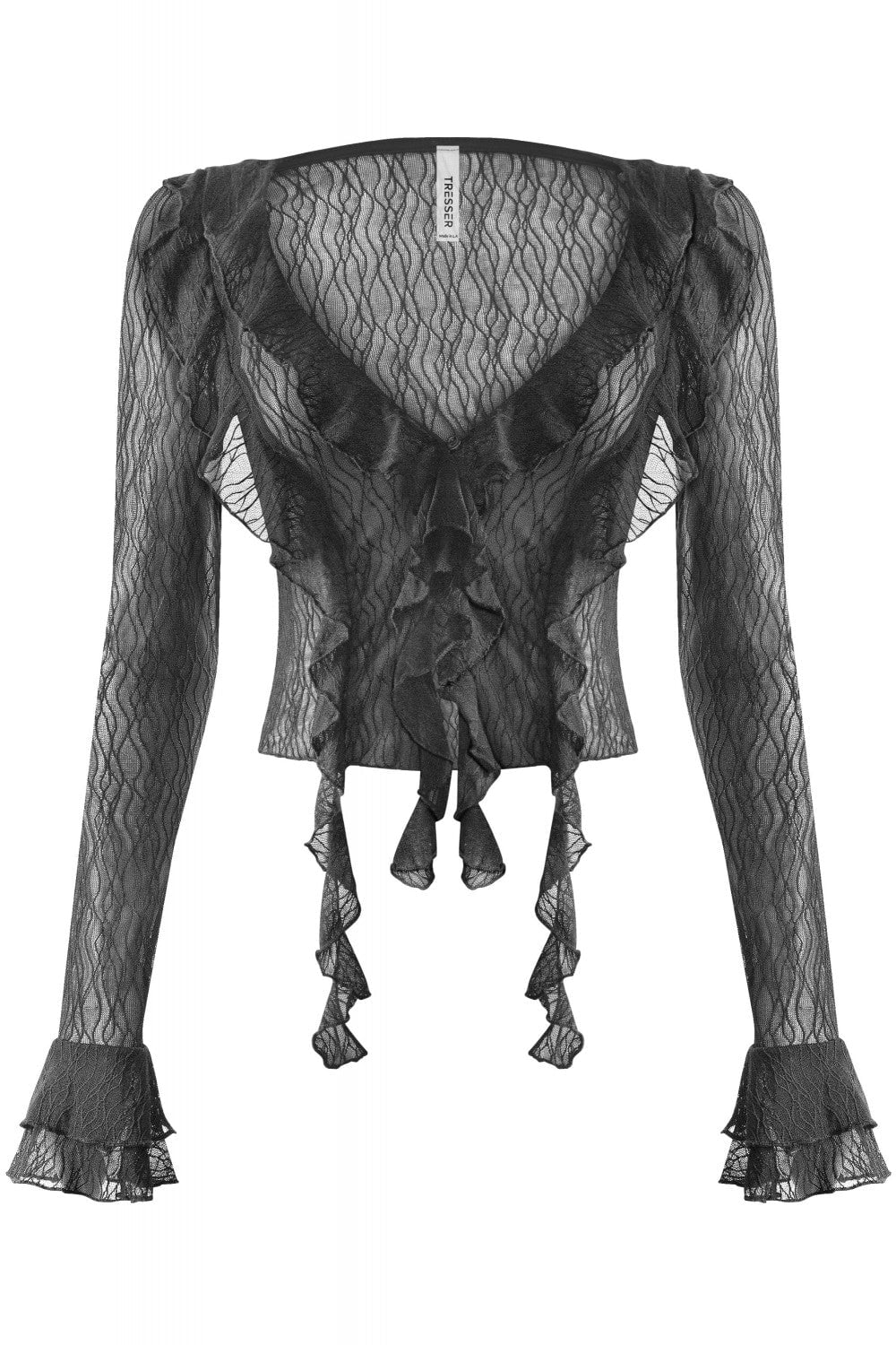 Roxette Lace Ruffle Sheer Top Black - Style Delivers