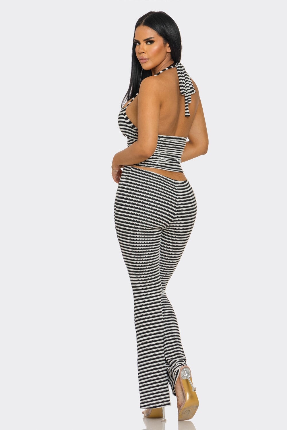 Pop Flex Striped Two Piece Set Black - Style Delivers