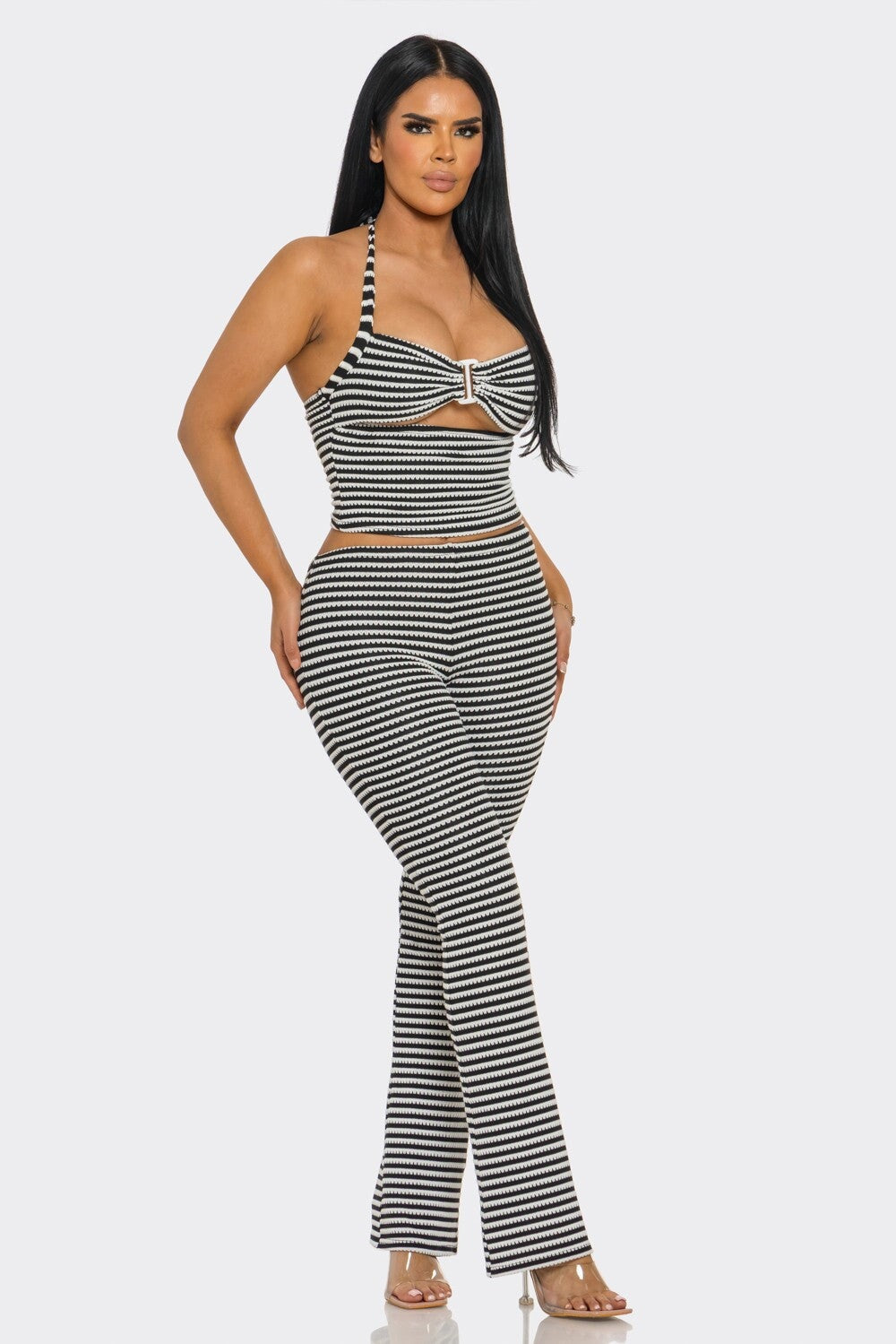 Pop Flex Striped Two Piece Set Black - Style Delivers