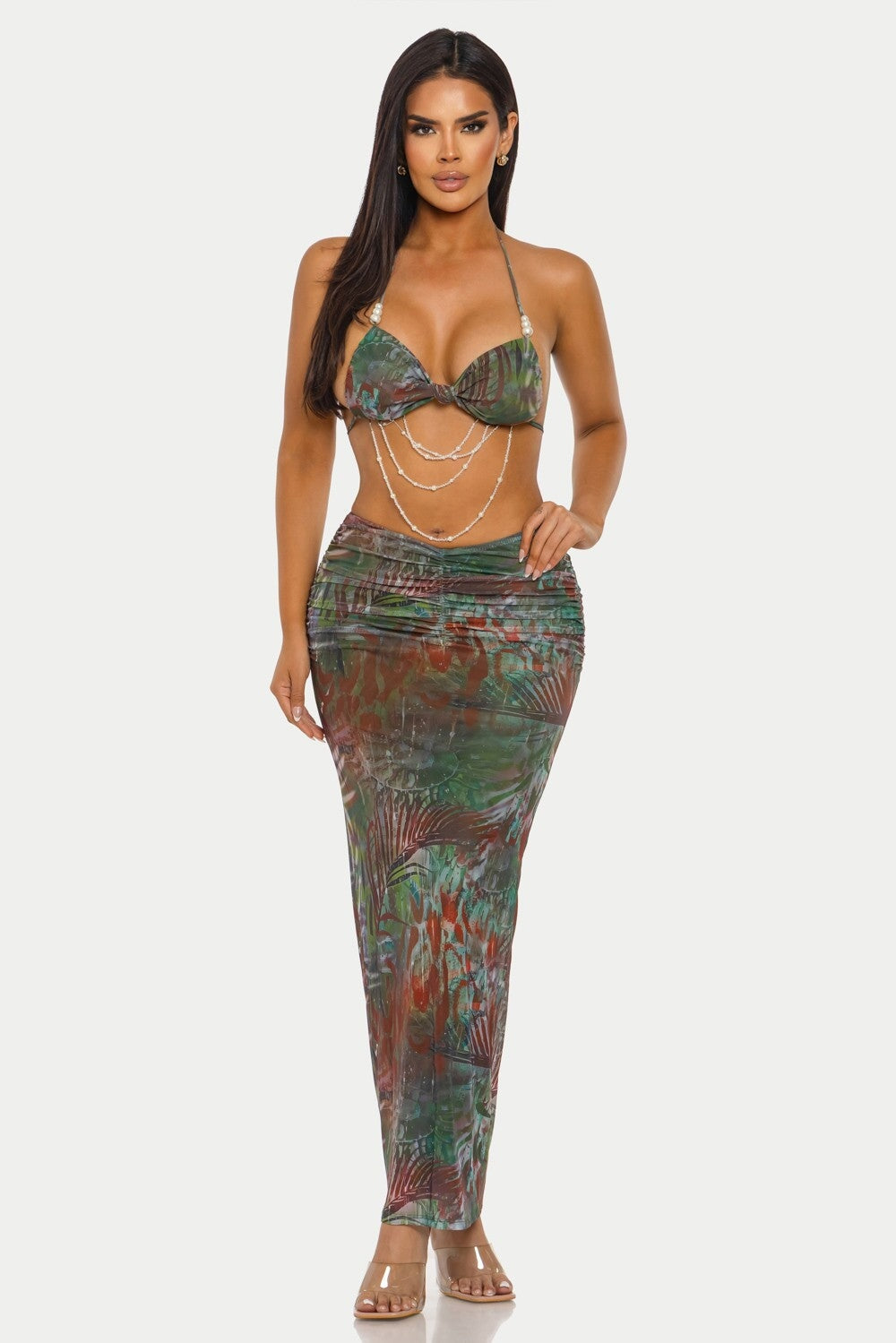 Sardina Mesh Set Green Tropical Print - Style Delivers