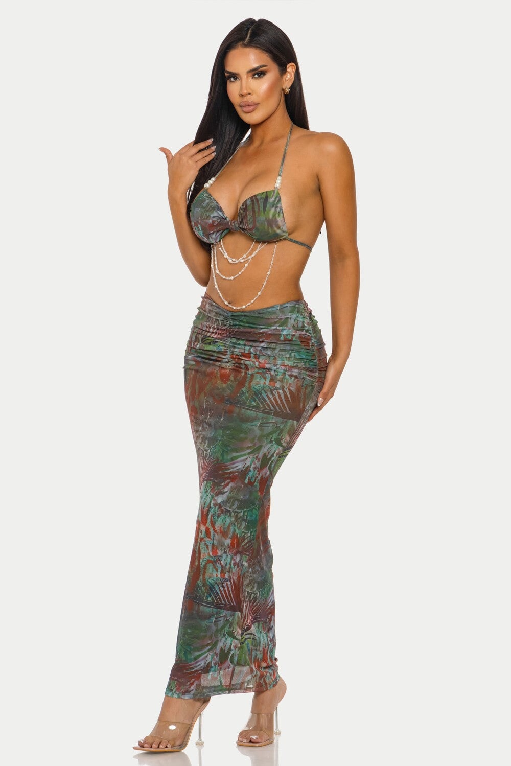 Sardina Mesh Set Green Tropical Print - Style Delivers