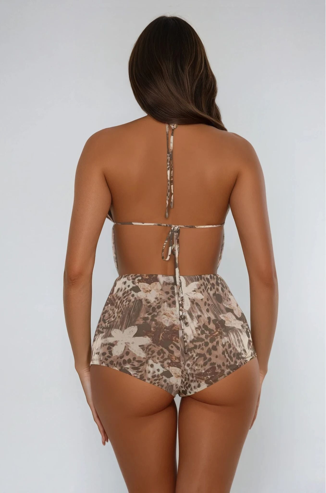 Love Touch Mesh Two Piece Short Set Brown Print - Style Delivers