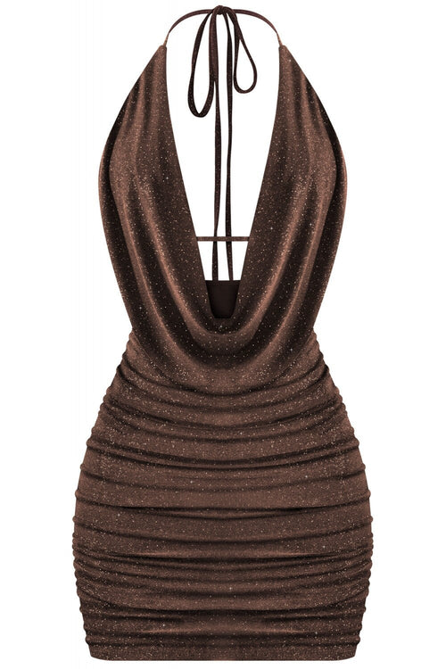 Bebe Glitter Bodycon Mini Dress Brown - Style Delivers