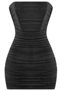 Standing Out Strapless Glitter Mini Dress Black - Style Delivers