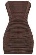 Standing Out Strapless Glitter Mini Dress Brown - Style Delivers