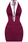 100 Shots Glitter Mini Dress Burgundy - Style Delivers