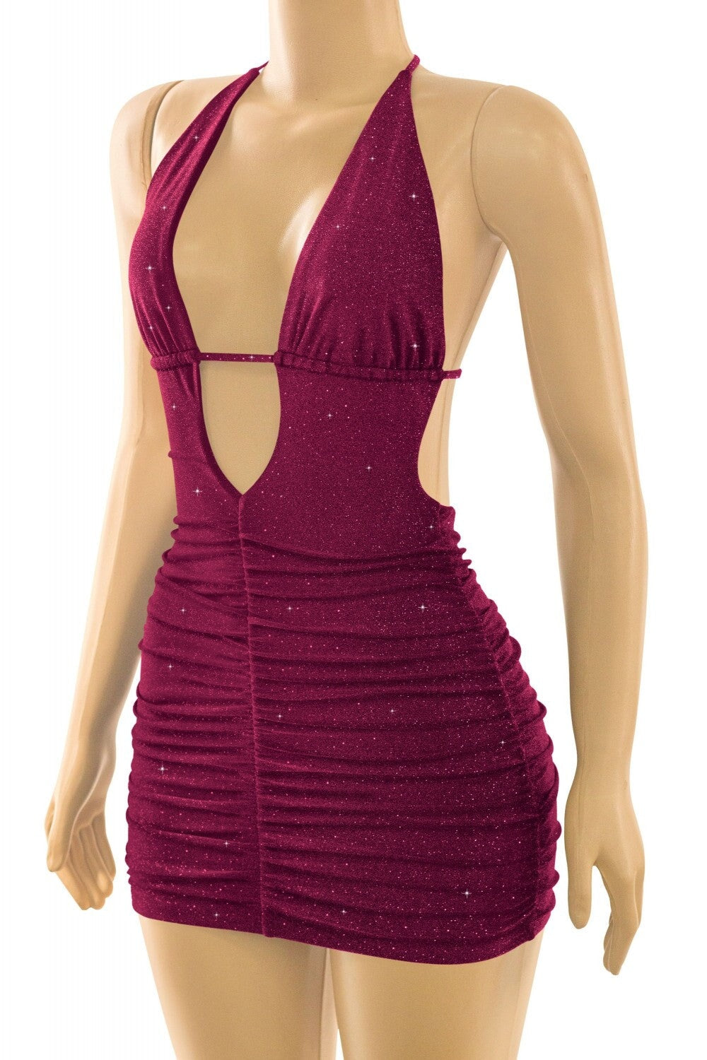 100 Shots Glitter Mini Dress Burgundy - Style Delivers