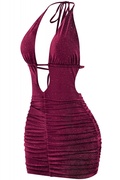 100 Shots Glitter Mini Dress Burgundy - Style Delivers