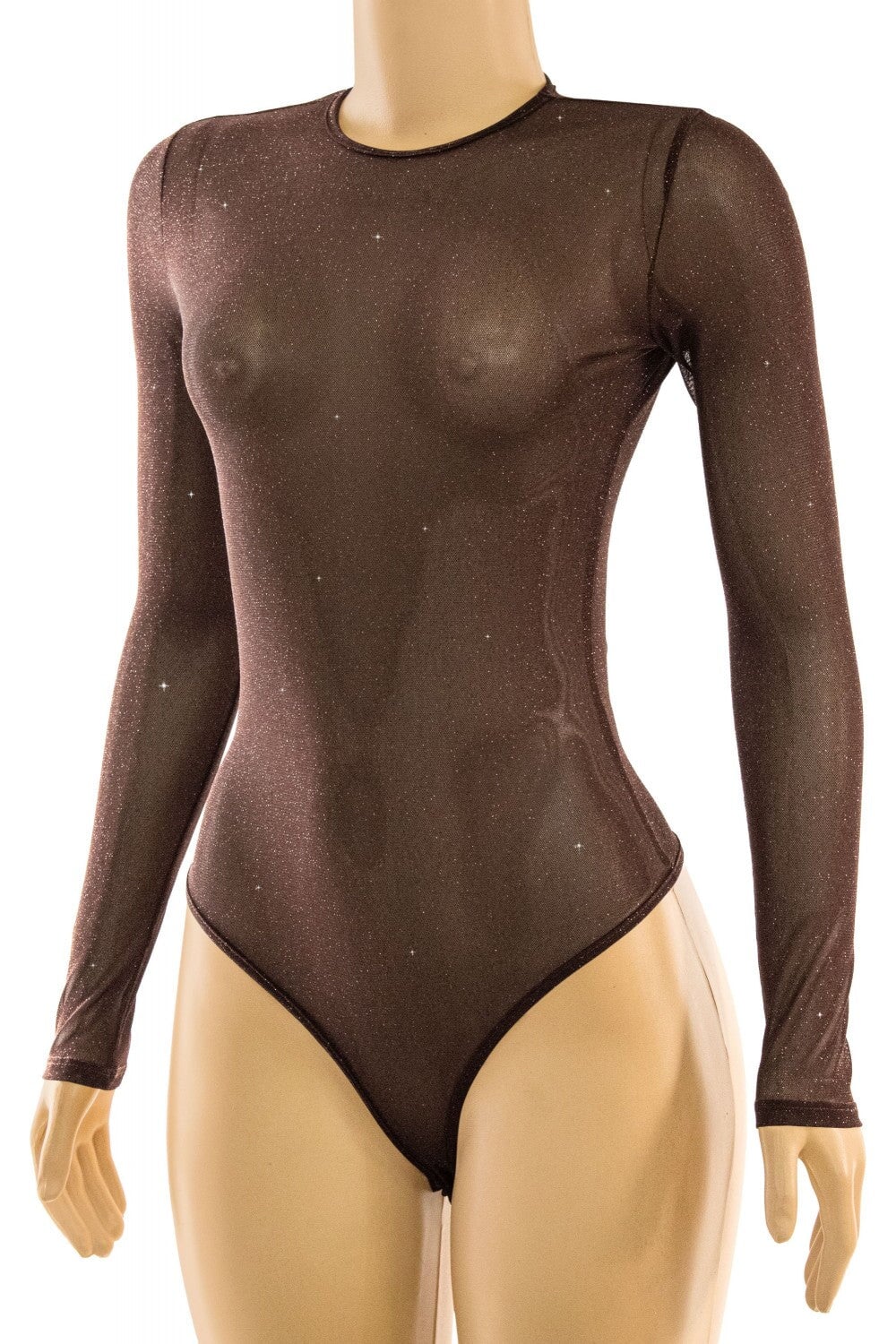 Still Got It Sheer Glitter Bodysuit Brown - Style Delivers