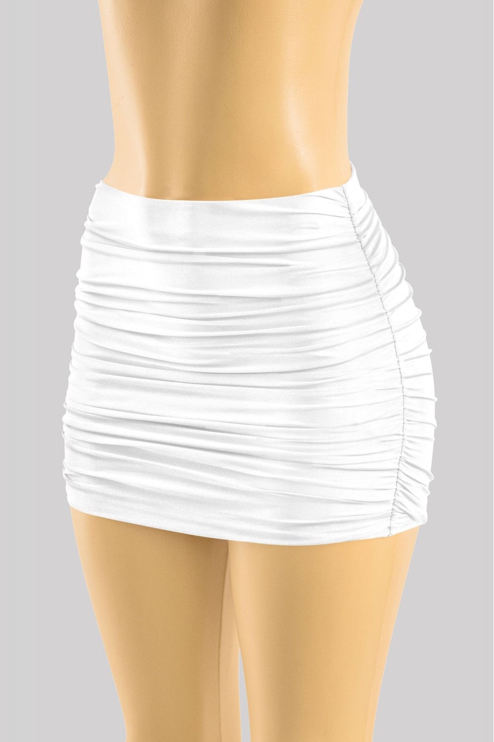 Ruched High Waist Mini Skirt Off White ** - Style Delivers