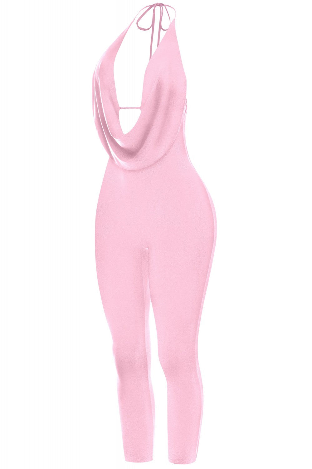 Sade Sleeveless Halter Capri Jumpsuit Light Pink - Style Delivers