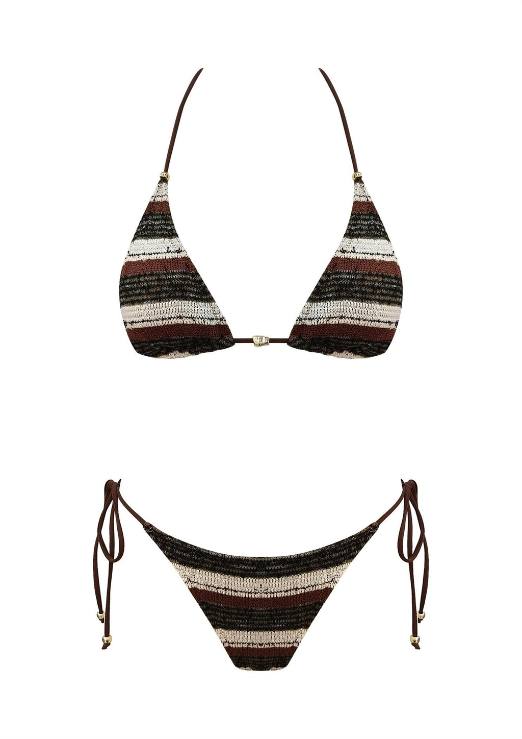 Bali Moment Knit Stripe Bikini Brown - Style Delivers