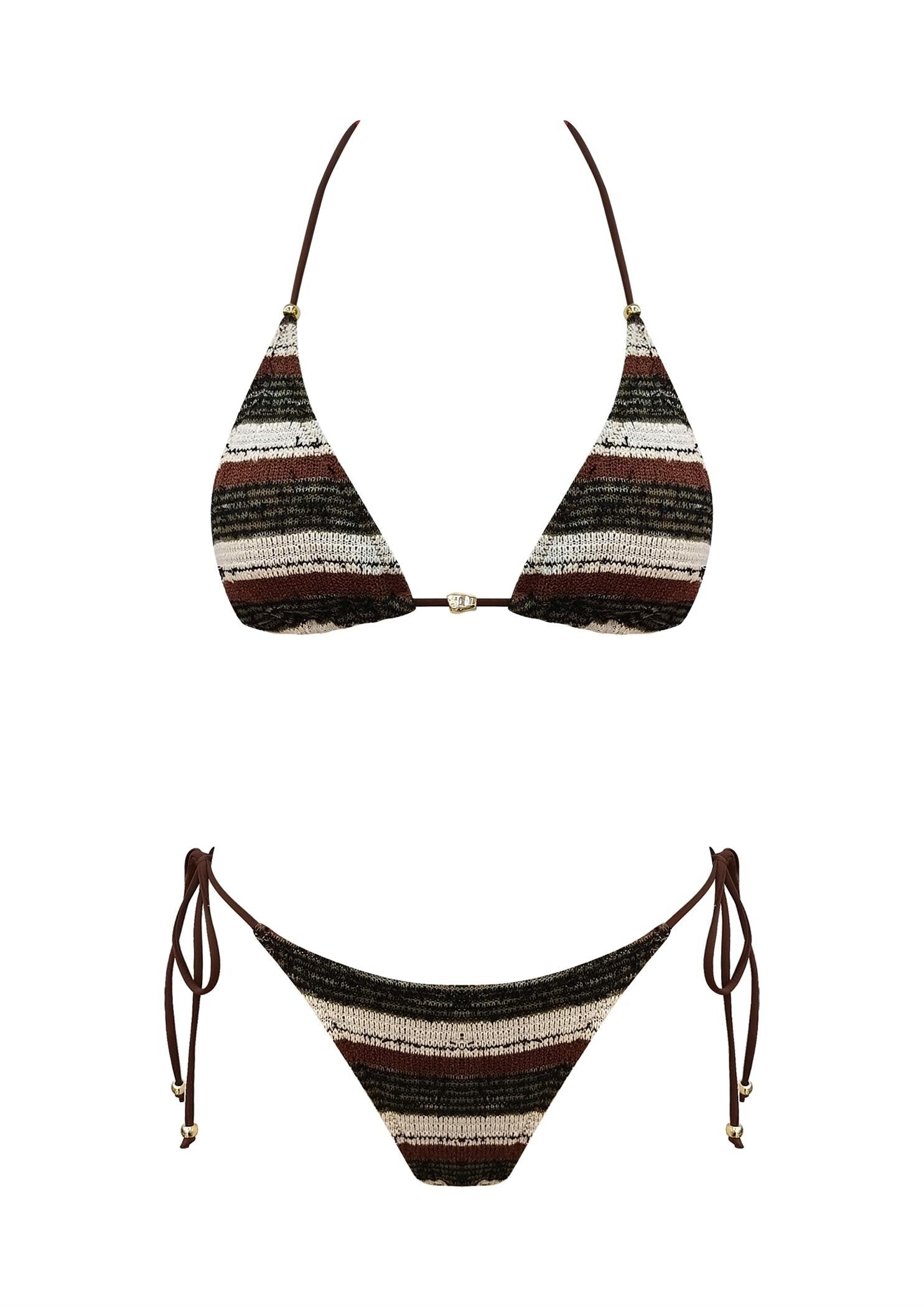 Bali Moment Knit Stripe Bikini Brown - Style Delivers