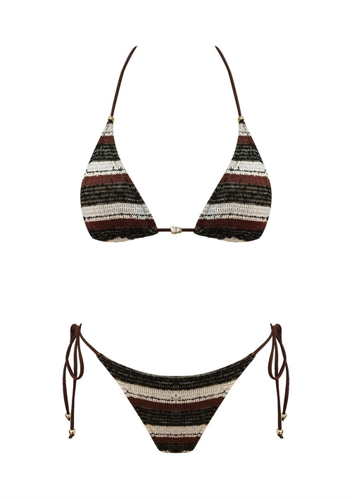 Bali Moment Knit Stripe Bikini Brown - Style Delivers
