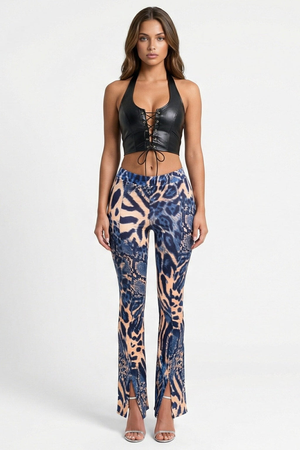 Basic Instinct Low Rise Pants Blue Print - Style Delivers