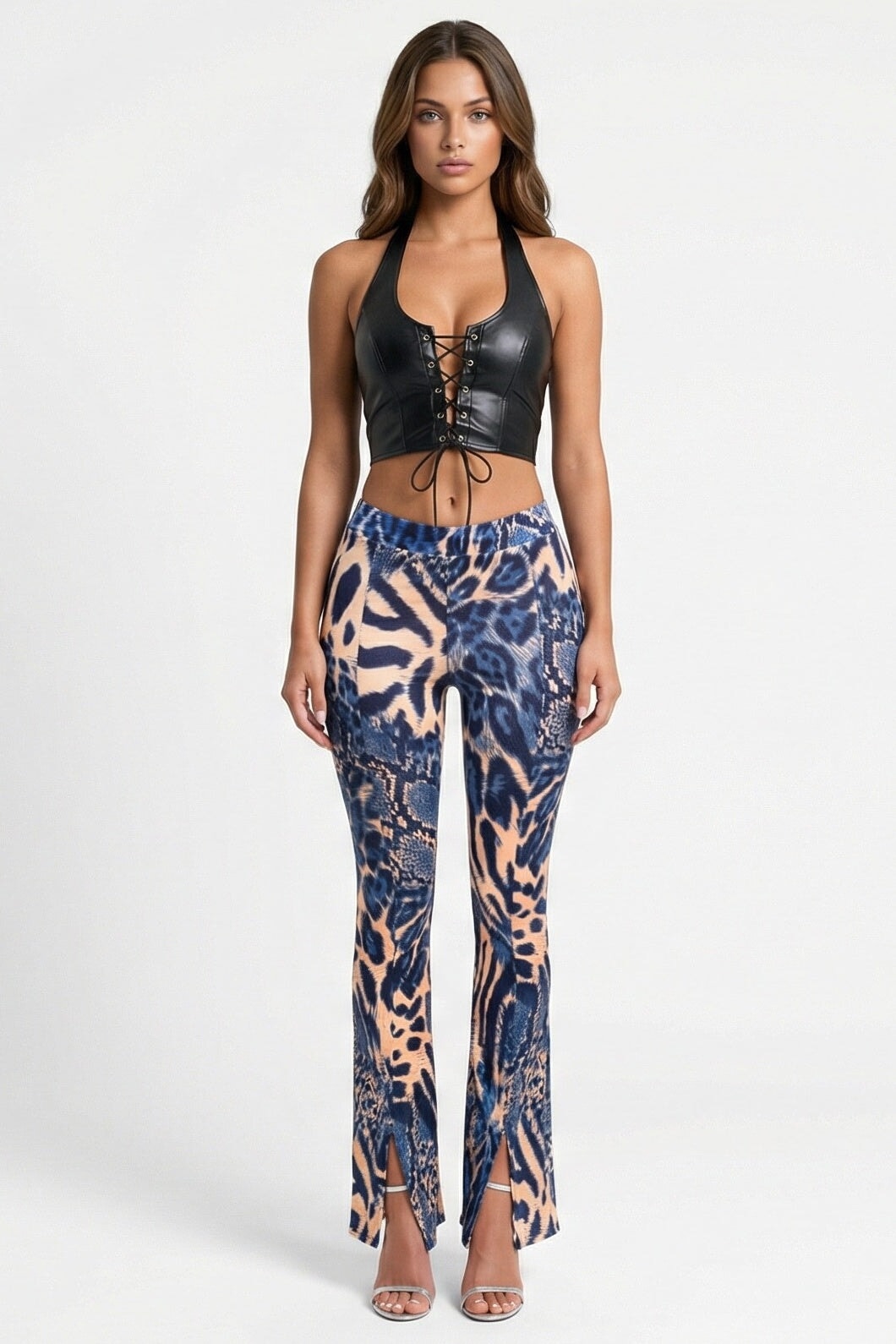 Basic Instinct Low Rise Pants Blue Print - Style Delivers