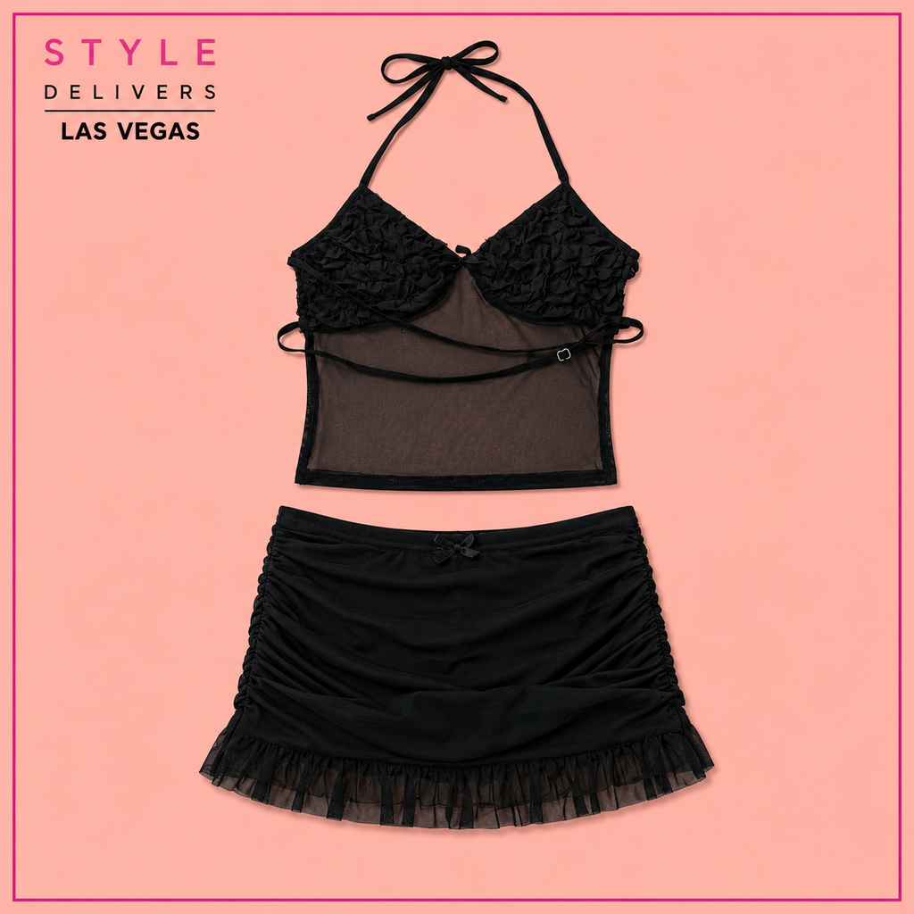Hush Hush Mesh Two Piece Set Black