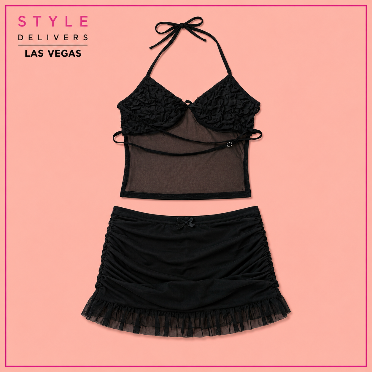 Hush Hush Mesh Two Piece Set Black
