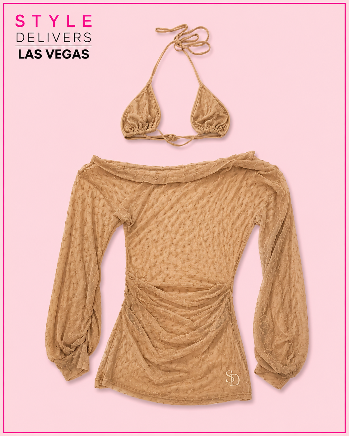 Beauty Within Mesh 3 Piece Set Beige