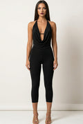 Sade Sleeveless Halter Capri Jumpsuit Black - Style Delivers