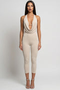 Sade Sleeveless Halter Capri Jumpsuit Stone - Style Delivers