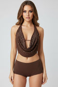 Sexy AF Rhinestone Top Brown - Style Delivers