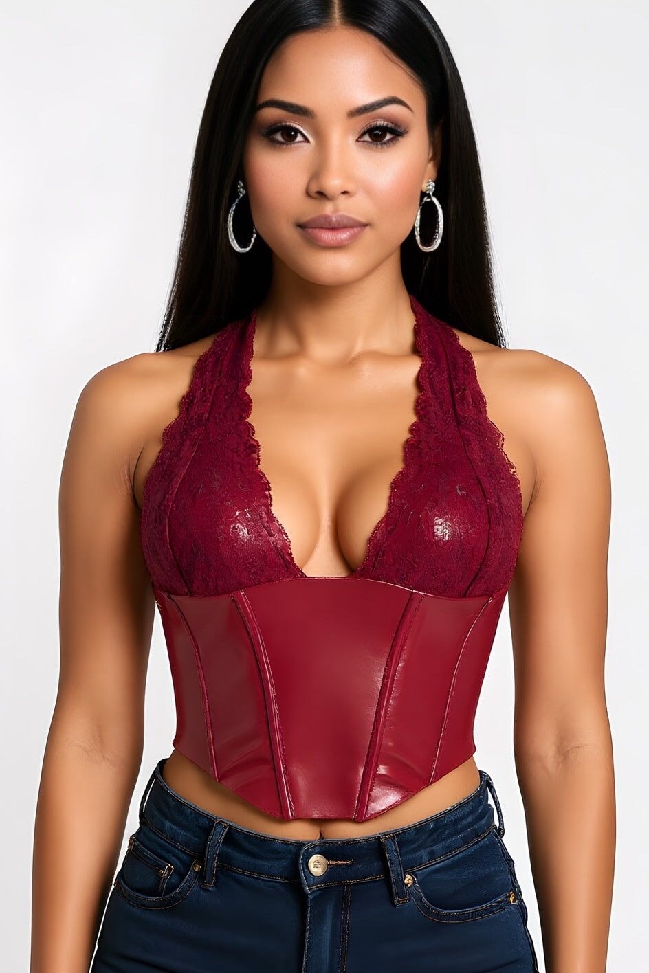 She's Spicy Vinyl P/U Halter Top Burgundy - Style Delivers