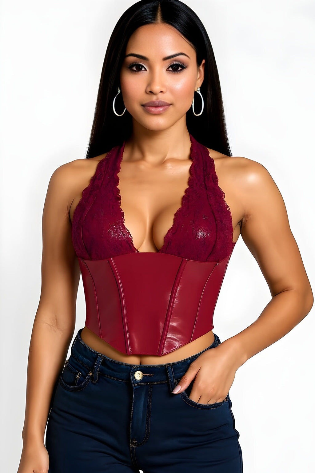 She's Spicy Vinyl P/U Halter Top Burgundy - Style Delivers
