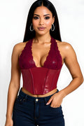 She's Spicy Vinyl P/U Halter Top Burgundy - Style Delivers