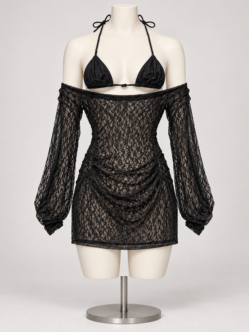 Beauty Within Mesh 3 Piece Set Black on a display mannequin; AI-generated styling visualization. Original product photos retained for reference.