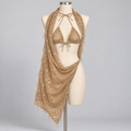 Drinks on Me Sequin Bikini Set Taupe (NO PROMO) on an ivory display mannequin; AI-generated styling visualization. Original product photos retained for reference.