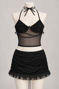 Hush Hush Mesh Two Piece Set Black on a display mannequin; AI-generated styling visualization. Original product photos retained for reference.