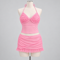 Hush Hush Mesh Two Piece Set Pink on an ivory display mannequin; AI-generated styling visualization. Original product photos retained for reference.