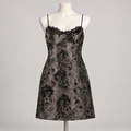 Look Don't Touch Mini Dress Black Glitter (No Discount) on an ivory display mannequin; AI-generated styling visualization. Original product photos retained for reference.