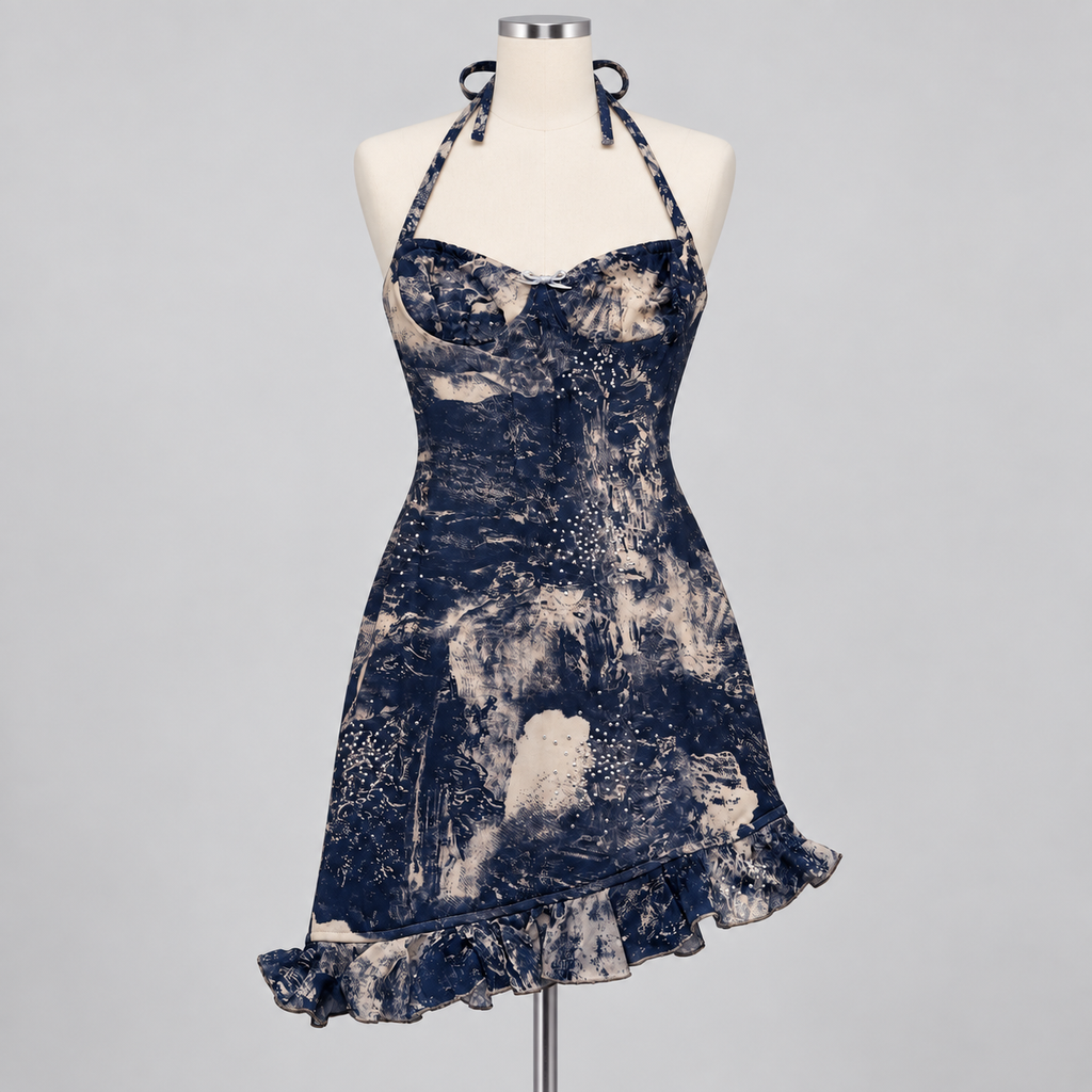 Look Don't Touch Mini Dress Taupe Glitter ( No Discount) on an ivory display mannequin; AI-generated styling visualization. Original product photos retained for reference.