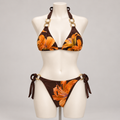 Resort Bikini Feel It Brown Combo (No Promo) on an ivory display mannequin; AI-generated styling visualization. Original product photos retained for reference.