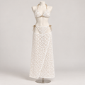 Resort Very Demure Set White (No Promo) on an ivory display mannequin; AI-generated styling visualization. Original product photos retained for reference.