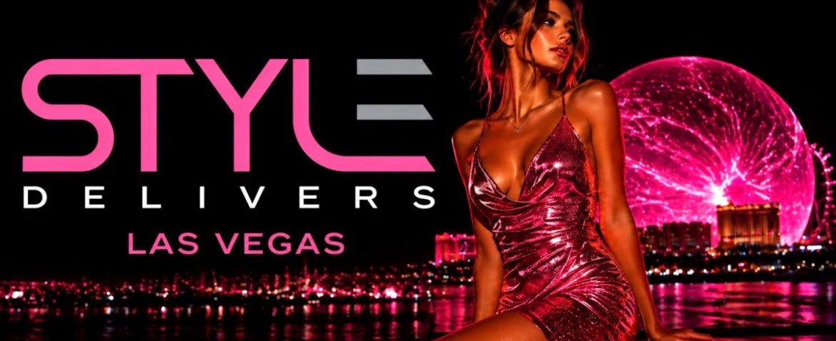 Style Delivers Las Vegas — pink dress and Las Vegas skyline